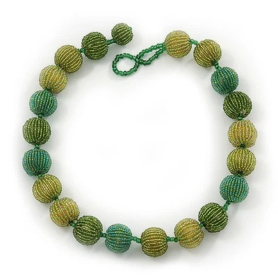 Olive/ Grass Green Glass Beaded Chunky Necklace - 56cm Long - Image 1 of 4