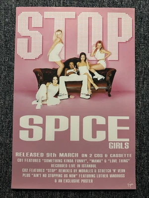 RARE ORIGINAL  38x25.5cm RECORD STORE PROMO POSTER - SPICE GIRLS - STOP (1998) - Image 1 of 2