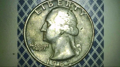 Washington Quarter 1967 - hermoso tono oscuro, ¿error de revestimiento delgado? Moneda[A105] Foto 1 de 3