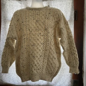 Vtg Inisfree Wool Cable Knit Fisherman Sweater Ireland L Speckled Cabin Warm - Picture 1 of 5