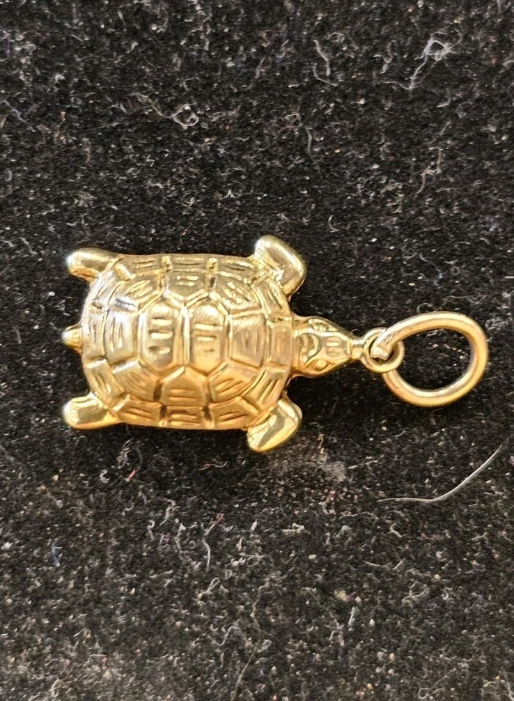 10K Solid Yellow Gold Turtle Shell Charm Pendant - Handcrafted, Polished, Made In USA - View #3