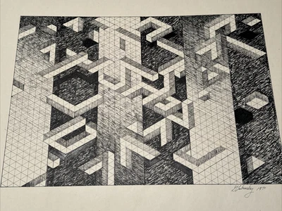 ABSTRACT DRAWING 1970 PROFESSOR LUBENSKY POP MODERNIST CHICAGO KANSAS GEOMETRIC - Image 1 of 4
