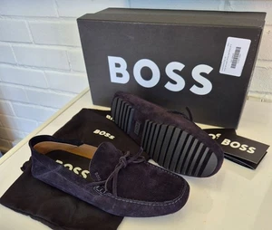 Hugo Boss Driving Shoes Driver Loafers Mens Suede Navy U.K 6 EU 40 New Boxed - Picture 1 of 8