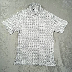 Onward Reserve Polo Shirt Mens Medium White Blue Cocktail Print Golf Performance - Picture 1 of 7