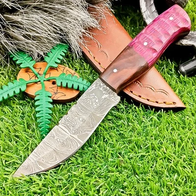 CUSTOM Handmade Damascus Steel blade Skinner knife Camping Hunting Knife TN-9216 - Image 1 of 4
