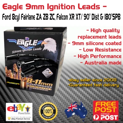 EAGLE 9mm Ignition Leads V8 Ford Fairlane ZA ZB ZC Falcon XR XT 289-302W Black - Image 1 of 4