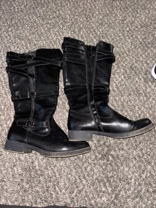 Jelly Pop Women's Boots Leather Buckle Zipper Design Knee High Black Size 9 M - Picture 1 of 5