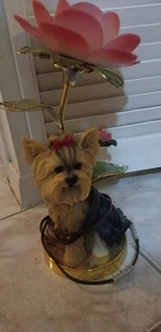 Vintage Dog-Themed Table Lamp YORKSHIRE TERRIER Resin Dog Figure PINK FLOWER - Picture 1 of 2