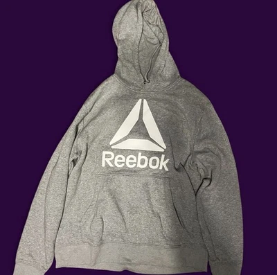 Moletom com capuz Reebok masculino clássico logotipo Delta tamanho XL ajuste relaxado cinza urze - Imagem 1 de 3