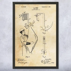 Meat Hook Patent Wall Art Poster, Canvas or Framed Butcher Gift Restaurant Decor - Picture 1 of 15