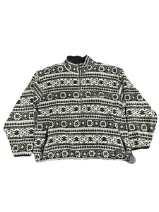 Vintage LL Bean Pullover XLarge Black White Polartec Fleece Jacket Aztec 90s - Picture 1 of 5
