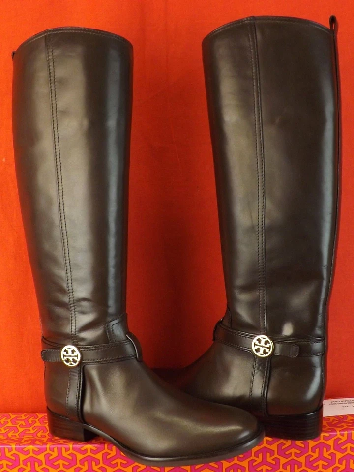 Tory Burch Teresa Coconut Tumbled Leather Gold Reva Tall Riding BOOTS 9