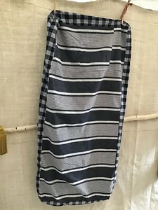 Antique / Vintage French Cotton Blue Stripe Ticking & Blue Plaid fabric - Picture 1 of 11