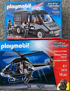 playmobil 5675 Polizei Hubschrauber Heli + 6043 Mannschaftwagen # Licht Sound - Bild 1 von 1