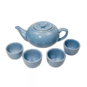 Juego de té BIA Cordon Bleu Ancien tetera y cuatro tazas esmalte azul craquelado periwinkle - Imagen 1 de 9