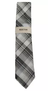 Cravatta uomo Kenneth Cole Reaction grigio misto seta geometrica cravatta collo a quadri NUOVA - Foto 1 di 7