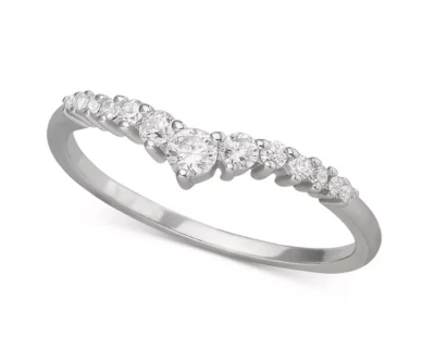 Crystal Clear 0.25CT Real Diamond & Solid 10K White Gold Pretty Anniversary Band - Image 1 of 4