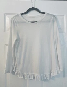 Kate Spade White Ruffle Hem Long Sleeve Cotton T-Shirt Top M - Picture 1 of 6