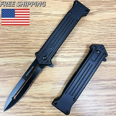 8" Titanium Luxury Joker Black Spring Assist Folding Pocket Knife Serrated Blade - Image 1 of 4
