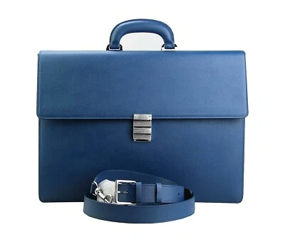 MONTBLANC 112416 BLUE SARTORIAL DBL GUSSET LARGE BRIEFCASE BAG LEATHER NEW ITALY - Image 1 of 4