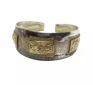 Vintage Egyptian Revival Sterling Silver Gold Cuff Ring Size 10 - Picture 1 of 11