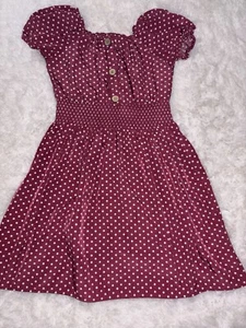 Lily Bleu girls sz. 10 raspberry pink polka dot button front dress. Grt. shape - Picture 1 of 11