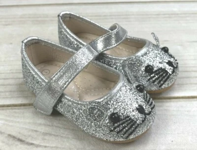 Novo Zula Baby Girls Prata Glitter Mouse Face Mary Jane Baby Sapatos Infantis Novo com etiquetas - Imagem 1 de 4