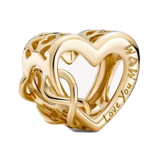 Pandora 14k Yellow Gold Love You Mom Infinity Heart Bead Charm 759515C00