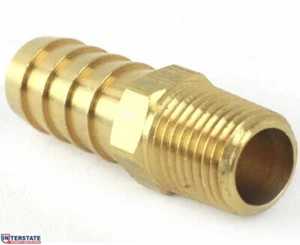 1/2" Barb x 1/4" NPT Male Brass Hose Fitting, Air Gas Fuel Water FM48 Interstate - Picture 1 of 7