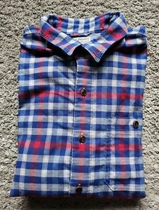 LL Bean BeanFlex All Season Red, White & Blue Flannel Shirt Men's Size Medium - Picture 1 of 7