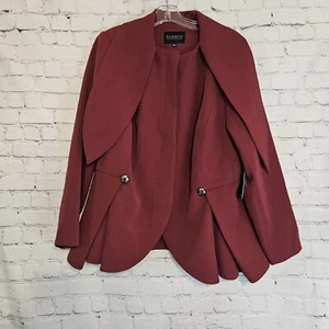 NWT Eloquii Women's Tie- Neck Maroon Lined Peplum Blazer Sz 8 - Picture 1 of 14