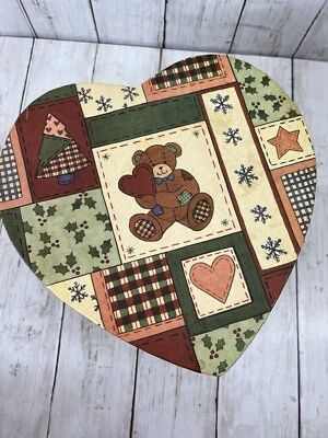 Patchwork Heart Shaped Nesting Box Primitive Christmas 5 Valerie Parr Hill - Image 1 of 4