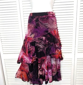 Fuzzi Netz Tüll Rock Blumen Stufen Rüschen rot pink Maxi Small Einzelhandel $ 495 - Bild 1 von 15