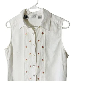 VINTAGE RICHARD MALCOLM Floral Embroidered Irish Linen Top White Size Large - Picture 1 of 4
