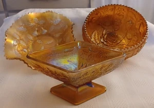 3 Vintage Marigold Carnival Glass Bowls Candy / Nut Dish - Picture 1 of 10