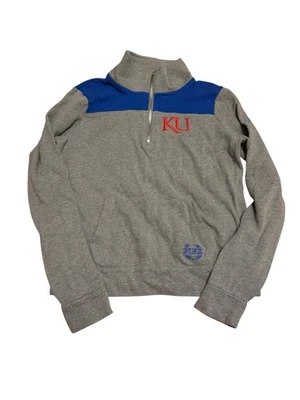 KU Kansas Jayhawks Sweatshirt Woman’s Small Gray Victorias Secret PINK 3/4 Zip - Image 1 of 4