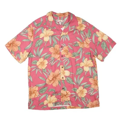 CARIBBEAN JOE Mens Pink & Orange Floral Shirt L Rayon Hawaiian Summer Holiday - Image 1 of 4