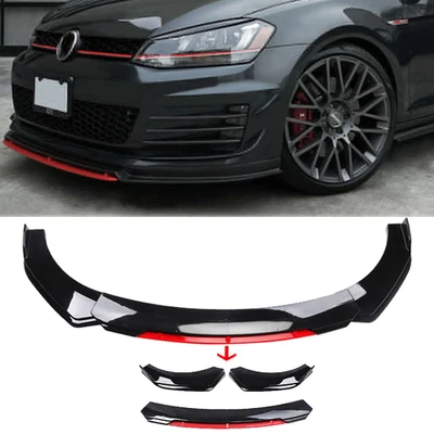 Front Bumper Lip Spoiler Splitter Body Kit Glossy Black Red For Volkswagen - Image 1 of 4