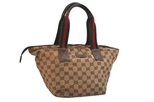 Authentic GUCCI Web Sherry Line Tote Bag GG Canvas Leather 131228 Brown 6652M - Picture 1 of 10