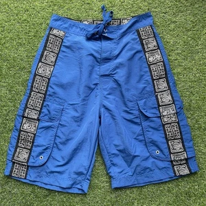 Vintage Y2K 90's Arizona Jeans Tribal Print Surf Baggy Shorts Size 30 Blue - Picture 1 of 6