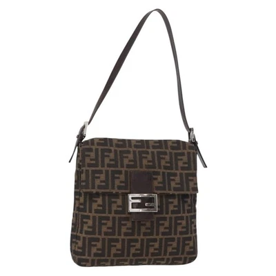 FENDI Zucca Canvas Mamma Baguette Shoulder Bag Black Brown Auth ka126 - Image 1 of 4