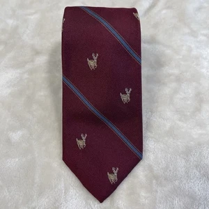L.L. Bean 100% Silk Men's Necktie USA Maroon with Blue Stripes & White Tail Deer - Picture 1 of 6
