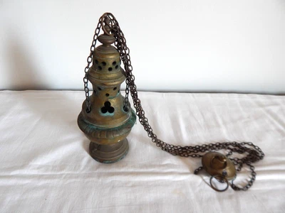 ANCIEN ENCENSOIR D'église en BRONZE avec Chaine XIXéme Siècle - Photo 1/4