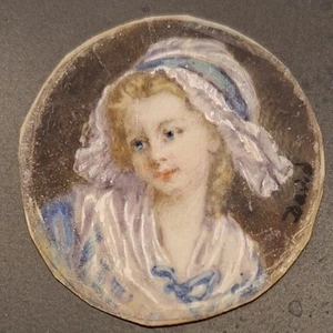 Antique Signed David Miniature Portrait Painting - Picture 1 of 5