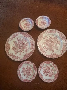 Crown Ducal Red Bristol 6 Pieces,2 dinners,2 Bread And 2 Berry Bowls - Picture 1 of 5