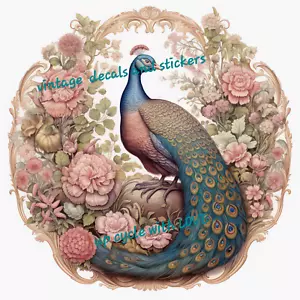 PEGATINA TRANSFERENCIAS MUEBLES FROTAR EN TOBOGÁN ACUÁTICO PAVO REAL AZUL VINTAGE ROSAS ROSAS ❤ - Imagen 1 de 8