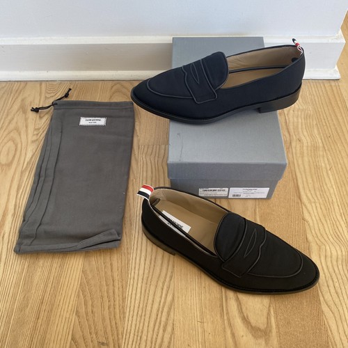 Mocassini Thom Browne Grosgrain in pelle Varsity Penny scarpe eleganti neri 45 12