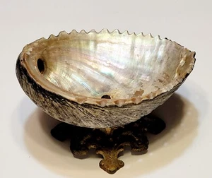 Vintage Hollywood Regency Abalone Schale Seifenschale Metallfuß 3"x5" - Bild 1 von 8