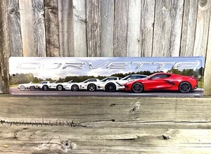 Chevrolet Chevy Corvette History C8 Stingray Embossed Metal Tin Sign 24" Garage - Picture 1 of 3