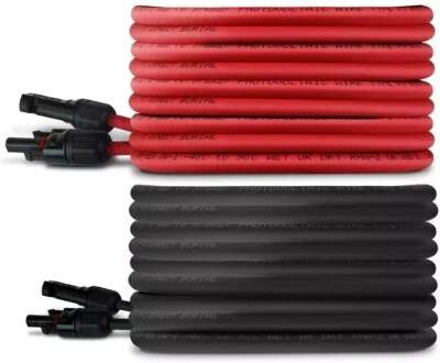 1 par de conectores de cable de extensión solar negro + rojo 10 AWG Foto 1 de 4